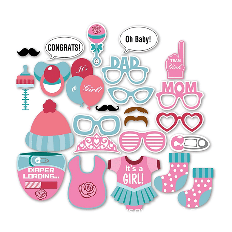 25Pcs Baby Shower Photo Booth Props Baby Boy Decorations Party Festival Props